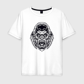 Мужская футболка хлопок Oversize с принтом BW   Злая горилла , 100% хлопок | свободный крой, круглый ворот, “спинка” длиннее передней части | Тематика изображения на принте: 