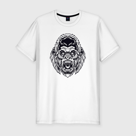 Мужская футболка хлопок Slim с принтом BW   Злая горилла в Кировске, 92% хлопок, 8% лайкра | приталенный силуэт, круглый вырез ворота, длина до линии бедра, короткий рукав | 