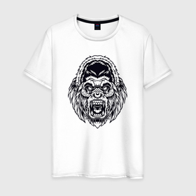 Мужская футболка хлопок с принтом BW   Злая горилла , 100% хлопок | прямой крой, круглый вырез горловины, длина до линии бедер, слегка спущенное плечо. | Тематика изображения на принте: 
