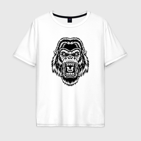 Мужская футболка хлопок Oversize с принтом BW   Горилла в ярости в Тюмени, 100% хлопок | свободный крой, круглый ворот, “спинка” длиннее передней части | 