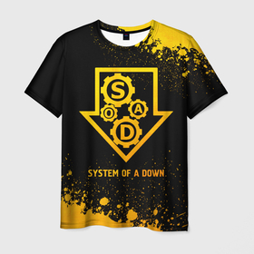 Мужская футболка 3D с принтом System of a Down   gold gradient в Рязани, 100% полиэфир | прямой крой, круглый вырез горловины, длина до линии бедер | 