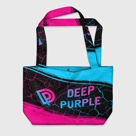 Пляжная сумка 3D с принтом Deep Purple   neon gradient: надпись и символ в Белгороде, 100% полиэстер | застегивается на металлическую кнопку; внутренний карман застегивается на молнию. Стенки укреплены специальным мягким материалом, чтобы защитить содержимое от несильных ударов
 | Тематика изображения на принте: 