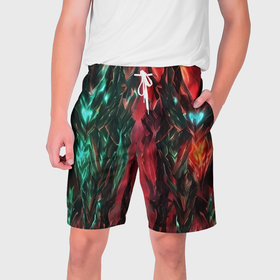 Мужские шорты 3D с принтом Огонь против воды в Санкт-Петербурге,  полиэстер 100% | прямой крой, два кармана без застежек по бокам. Мягкая трикотажная резинка на поясе, внутри которой широкие завязки. Длина чуть выше колен | 