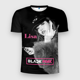 Мужская футболка 3D Slim с принтом Blackpink Lisa fuck в Белгороде, 100% полиэстер с улучшенными характеристиками | приталенный силуэт, круглая горловина, широкие плечи, сужается к линии бедра | Тематика изображения на принте: 
