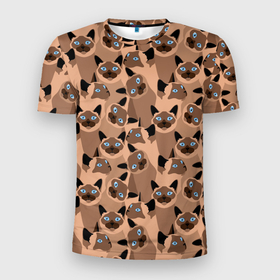 Мужская футболка 3D Slim с принтом Сиамские кошки с голубыми глазами в Тюмени, 100% полиэстер с улучшенными характеристиками | приталенный силуэт, круглая горловина, широкие плечи, сужается к линии бедра | Тематика изображения на принте: 