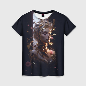 Женская футболка 3D с принтом Портрет с блестками , 100% полиэфир ( синтетическое хлопкоподобное полотно) | прямой крой, круглый вырез горловины, длина до линии бедер | 