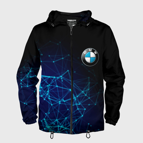 Мужская ветровка 3D с принтом BMW   логотип с геометрическим фоном в Екатеринбурге, 100% полиэстер | подол и капюшон оформлены резинкой с фиксаторами, два кармана без застежек по бокам, один потайной карман на груди | 