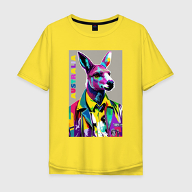 Мужская футболка хлопок Oversize с принтом Kangaroo   Australia   pop art в Петрозаводске, 100% хлопок | свободный крой, круглый ворот, “спинка” длиннее передней части | Тематика изображения на принте: 