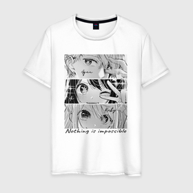 Мужская футболка хлопок с принтом Ai Ruby Aqua eyes   manga в Тюмени, 100% хлопок | прямой крой, круглый вырез горловины, длина до линии бедер, слегка спущенное плечо. | 