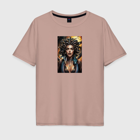 Мужская футболка хлопок Oversize с принтом Портрет разгневанной Медузы Горгоны , 100% хлопок | свободный крой, круглый ворот, “спинка” длиннее передней части | 