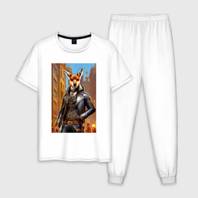 Мужская пижама хлопок с принтом Кенгуру   стимпанк   нейросеть , 100% хлопок | брюки и футболка прямого кроя, без карманов, на брюках мягкая резинка на поясе и по низу штанин
 | 