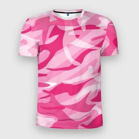 Мужская футболка 3D Slim с принтом Камуфляж в розовом в Курске, 100% полиэстер с улучшенными характеристиками | приталенный силуэт, круглая горловина, широкие плечи, сужается к линии бедра | 