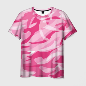 Мужская футболка 3D с принтом Камуфляж в розовом в Курске, 100% полиэфир | прямой крой, круглый вырез горловины, длина до линии бедер | 