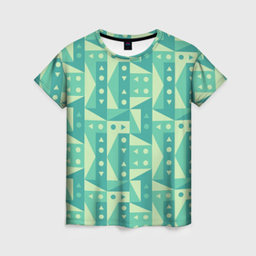 Женская футболка 3D с принтом Green geometry в Петрозаводске, 100% полиэфир ( синтетическое хлопкоподобное полотно) | прямой крой, круглый вырез горловины, длина до линии бедер | 