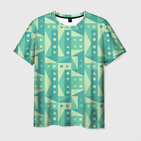 Мужская футболка 3D с принтом Green geometry в Кировске, 100% полиэфир | прямой крой, круглый вырез горловины, длина до линии бедер | 