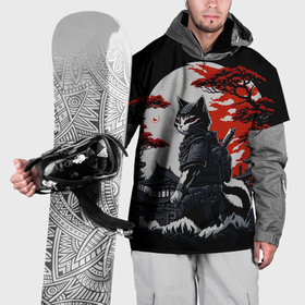 Накидка на куртку 3D с принтом Котик ниндзя   мрачный в Санкт-Петербурге, 100% полиэстер |  | Тематика изображения на принте: 