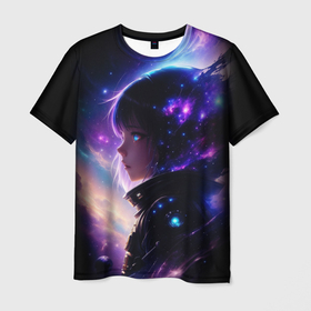 Мужская футболка 3D с принтом Покорение космоса   девушка в Белгороде, 100% полиэфир | прямой крой, круглый вырез горловины, длина до линии бедер | 