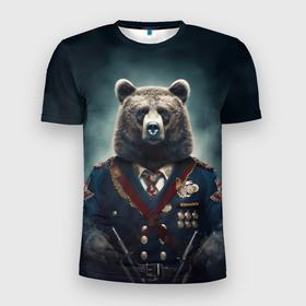 Мужская футболка 3D Slim с принтом Русский медведь от нейросети , 100% полиэстер с улучшенными характеристиками | приталенный силуэт, круглая горловина, широкие плечи, сужается к линии бедра | 