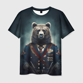 Мужская футболка 3D с принтом Русский медведь от нейросети в Санкт-Петербурге, 100% полиэфир | прямой крой, круглый вырез горловины, длина до линии бедер | 