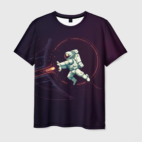 Мужская футболка 3D с принтом Астронавт   камехамеха , 100% полиэфир | прямой крой, круглый вырез горловины, длина до линии бедер | 
