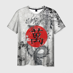 Мужская футболка 3D с принтом Dragon   white grunge , 100% полиэфир | прямой крой, круглый вырез горловины, длина до линии бедер | 