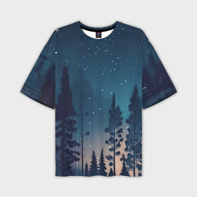 Мужская футболка oversize 3D с принтом Ночной лес   нейросеть ,  |  | 