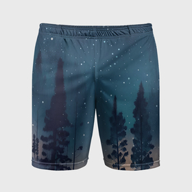 Мужские шорты спортивные с принтом Ночной лес   нейросеть ,  |  | 