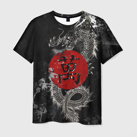 Мужская футболка 3D с принтом Dragon   black grunge в Кировске, 100% полиэфир | прямой крой, круглый вырез горловины, длина до линии бедер | 