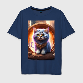 Мужская футболка хлопок Oversize с принтом Пушистый кот из будущего в Петрозаводске, 100% хлопок | свободный крой, круглый ворот, “спинка” длиннее передней части | Тематика изображения на принте: 