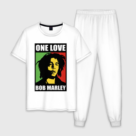 Мужская пижама хлопок с принтом Bob   one love в Тюмени, 100% хлопок | брюки и футболка прямого кроя, без карманов, на брюках мягкая резинка на поясе и по низу штанин
 | 