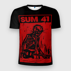Мужская футболка 3D Slim с принтом Sum41   Skeleton в Кировске, 100% полиэстер с улучшенными характеристиками | приталенный силуэт, круглая горловина, широкие плечи, сужается к линии бедра | Тематика изображения на принте: 