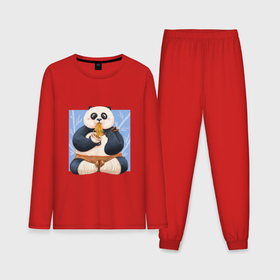 Мужская пижама с лонгсливом хлопок с принтом Kung Fu Panda ест рамен в Кировске,  |  | 