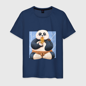 Мужская футболка хлопок с принтом Kung Fu Panda ест рамен в Новосибирске, 100% хлопок | прямой крой, круглый вырез горловины, длина до линии бедер, слегка спущенное плечо. | 