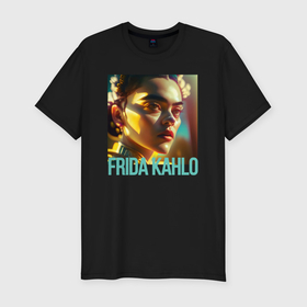 Мужская футболка хлопок Slim с принтом Фрида Кало в современном стиле   нейросеть в Тюмени, 92% хлопок, 8% лайкра | приталенный силуэт, круглый вырез ворота, длина до линии бедра, короткий рукав | Тематика изображения на принте: 