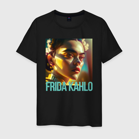 Мужская футболка хлопок с принтом Фрида Кало в современном стиле   нейросеть в Екатеринбурге, 100% хлопок | прямой крой, круглый вырез горловины, длина до линии бедер, слегка спущенное плечо. | 