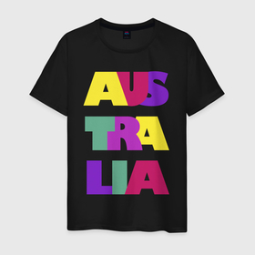Мужская футболка хлопок с принтом Австралия   буквы   цвет в Петрозаводске, 100% хлопок | прямой крой, круглый вырез горловины, длина до линии бедер, слегка спущенное плечо. | 