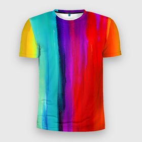 Мужская футболка 3D Slim с принтом Цвета радуги в Кировске, 100% полиэстер с улучшенными характеристиками | приталенный силуэт, круглая горловина, широкие плечи, сужается к линии бедра | 