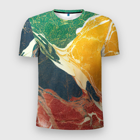 Мужская футболка 3D Slim с принтом Мраморная радуга в Курске, 100% полиэстер с улучшенными характеристиками | приталенный силуэт, круглая горловина, широкие плечи, сужается к линии бедра | 