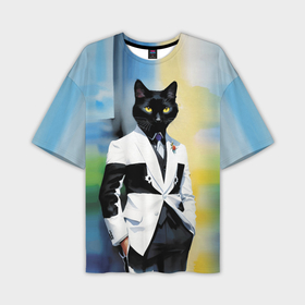 Мужская футболка oversize 3D с принтом Cat fashionista   neural network   pop art ,  |  | 