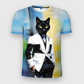 Мужская футболка 3D Slim с принтом Cat fashionista   neural network   pop art , 100% полиэстер с улучшенными характеристиками | приталенный силуэт, круглая горловина, широкие плечи, сужается к линии бедра | Тематика изображения на принте: 