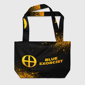 Пляжная сумка 3D с принтом Blue Exorcist   gold gradient: надпись и символ в Санкт-Петербурге, 100% полиэстер | застегивается на металлическую кнопку; внутренний карман застегивается на молнию. Стенки укреплены специальным мягким материалом, чтобы защитить содержимое от несильных ударов
 | 