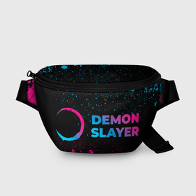 Поясная сумка 3D с принтом Demon Slayer   neon gradient: надпись и символ в Петрозаводске, 100% полиэстер | плотная ткань, ремень с регулируемой длиной, внутри несколько карманов для мелочей, основное отделение и карман с обратной стороны сумки застегиваются на молнию | 