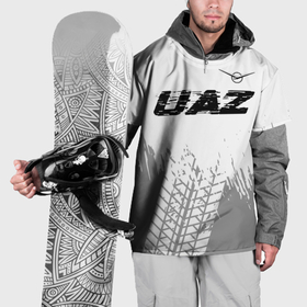 Накидка на куртку 3D с принтом UAZ speed на светлом фоне со следами шин: символ сверху в Петрозаводске, 100% полиэстер |  | 