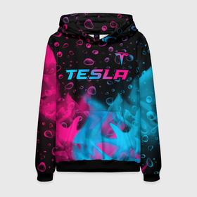 Мужская толстовка 3D с принтом Tesla   neon gradient: символ сверху в Кировске, 100% полиэстер | двухслойный капюшон со шнурком для регулировки, мягкие манжеты на рукавах и по низу толстовки, спереди карман-кенгуру с мягким внутренним слоем. | 