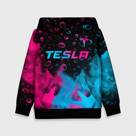 Детская толстовка 3D с принтом Tesla   neon gradient: символ сверху в Рязани, 100% полиэстер | двухслойный капюшон со шнурком для регулировки, мягкие манжеты на рукавах и по низу толстовки, спереди карман-кенгуру с мягким внутренним слоем | 