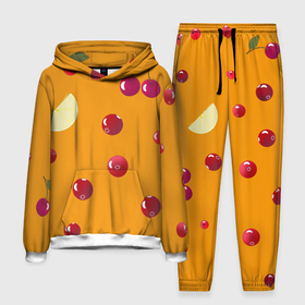 Мужской костюм с толстовкой 3D с принтом Ягоды и лимон, оранжевый фон в Курске,  |  | Тематика изображения на принте: 