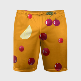 Мужские шорты спортивные с принтом Ягоды и лимон, оранжевый фон в Курске,  |  | 