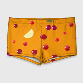 Мужские купальные плавки 3D с принтом Ягоды и лимон, оранжевый фон в Курске, Полиэстер 85%, Спандекс 15% |  | Тематика изображения на принте: 