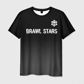 Мужская футболка 3D с принтом Brawl Stars glitch на темном фоне: символ сверху , 100% полиэфир | прямой крой, круглый вырез горловины, длина до линии бедер | 