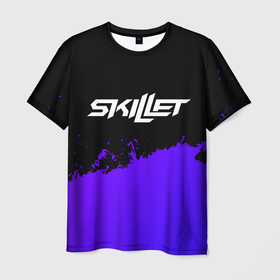 Мужская футболка 3D с принтом Skillet purple grunge в Тюмени, 100% полиэфир | прямой крой, круглый вырез горловины, длина до линии бедер | 